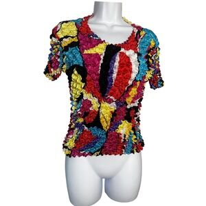 Vintage FC Popcorn Scrunchie Top Abstract Multi Color Geometric 90s Y2K One Size